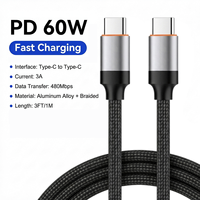 Câble de charge rapide USB C vers USB C en nylon tressé durable, puissance 60W/100W et transfert de données 480 Mbps pour ordinateur portable, téléphone, tablette