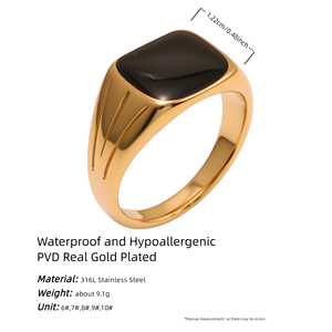 Wholesale 24K Gold Plated 316L Stainless Steel <strong>Ring</strong> Black Enamel Drop Glaze <strong>Craft</strong> Square Signet <strong>Ring</strong> for Men's Jewelry - Product Image 5