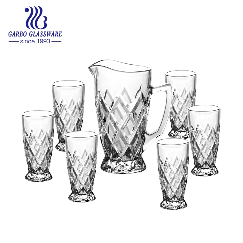 7cs Promotion Drinking Set pcs water glasses jug set Beverage Glass Pitcher Grape with Coaster and Stirrer Water Jug bar use