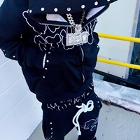 Ensemble Survetement OEM Pantalon Évasé et Sweat à Capuche Empilés Double Taille, Personnalisé Strass Y2k