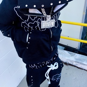 Nhà Sản Xuất OEM Đôi Eo Baggy Xếp Chồng Lên Nhau Quần Mồ Hôi Phù Hợp Với Tùy Chỉnh Y2K Rhinestone Bùng Mồ Hôi Và Áo Bộ - Product Image 4