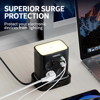 VINISEM Multiprise industrielle noire avec interrupteur, protection contre les surtensions, matériau ABS, prise USB Type-C, 7 prises CA, 2m