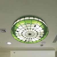 Lámpara Colgante de Vidrio Estilo Mediterráneo Hecha a Mano con Base de Acero, 16 Pulgadas, Color Verde, 2700K Blanco Cálido, E-27