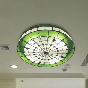 Lámpara de techo de vidrieras estilo Tiffany LED mediterráneo, base de acero, 16 pulgadas, color verde, 2700K, blanco cálido - Product Image 2