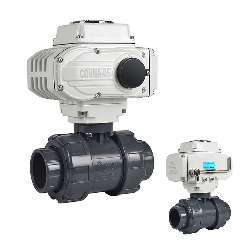 Covna 1 дюймов 2 Way полнопроходным отверстием Электрический гравировальный станок с ЧПУ ПВХ клапан 220 В переменного тока, работающего на постоянном токе 12 В в модуляции Электрический привод ПВХ двойной шаровой клапан из ПВХ