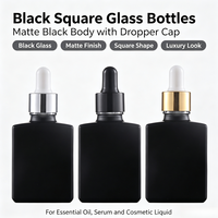 Flacon compte-gouttes carré en verre épais pour huiles essentielles et sérums, 30ml 50ml 100ml, avec bouchon compte-gouttes doré, argenté ou noir, logo personnalisé sérigraphié