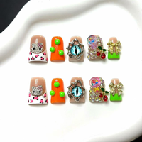 716-720 Faux ongles à presser faits main en forme de bec de canard, 10 pièces, réutilisables, en acrylique, pour enfants, motif carré artificiel