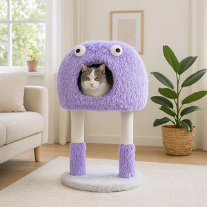 Komik mor 84 cm kedi kulesi katı ahşap ve kapalı oyun ve dinlenme için Sisal tırmalama sütunu ile kürk canavar kedi ağacı - Product Image 2