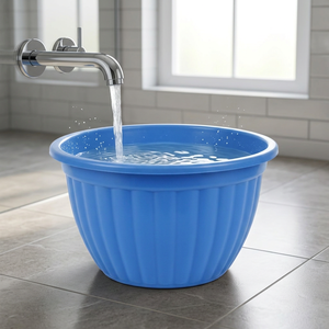 Baignoire ronde en plastique PP bleue, durable, légère, moderne, avec trou de drainage pour adultes, sans couvercle - Product Image 1