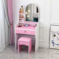 Meuble de toilette en bois massif avec miroir LED et tabouret, table de maquillage écologique pour salle de bain, salon ou chambre à coucher – Offre Spéciale