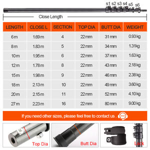Pôle télescopique en fibre de carbone de 10 m, 12 m, 15 m, 18 m, de 3 mètres à <span class=keywords><strong>20</strong></span> mètres, pôle télescopique multifonctionnel en fibre de carbone - Product Image 4
