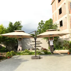 Parasol balinais para exteriores, sombrilla led solar cuadrada de plátano, doble sombrilla comercial, grande