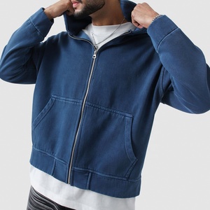 Sweat à capuche avec fermeture éclair et logo personnalisé OEM vintage pour hommes 100% coton Streetwear thermique épais en éponge française teint uni à séchage rapide - Product Image 6