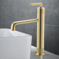 Robinet mitigeur moderne en laiton poli à poignée unique pour lavabo sur colonne, avec cartouche céramique, installation monotrou sur comptoir