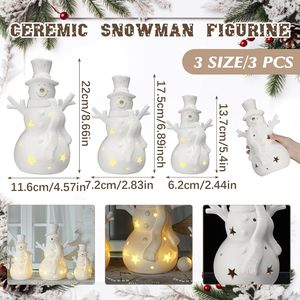 Winter Holiday Nordic Handcrafted LED Ceramic Snowman Figurines-<b>Christmas</b> Decorations Matte Finish 11cm for Indoor/Outdoor Use - Product Image 2