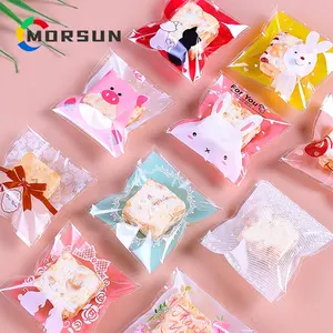 100 Counts smiley face cookies plastic bags candy self adhesive bags snacks baking packaging decoration children 7x7+3cm