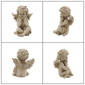 Juego de 3 Estatuas de Querubín de Resina Duradera de Alta Calidad, Acabado en Piedra Antigua, Mini Figuras de Ángeles para Decoración de Jardín y Patio - Product Image 4