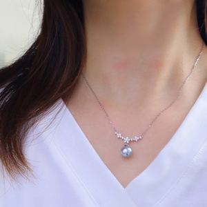 Collar de Perlas Largo Personalizado de 45 cm con Luz Azul para Mujer, Plata de Ley 925, Collar de Perlas Barrocas de Agua de Mar de 8.5-9 mm - Product Image 1