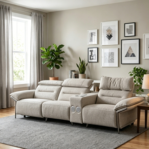 Ensemble de canapés inclinables électriques intelligents modernes avec haut-parleur Bluetooth, chargeur sans fil, porte-gobelets, luxe, home cinéma, modulaire et extensible - Product Image 1