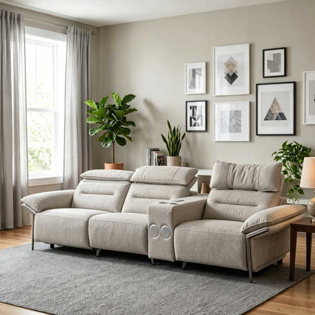 Modern Smart Power Recliner Sofa Set Bluetooth Speaker Wireless Charger Cup Holders Luxury Home Theater Modular Extendable