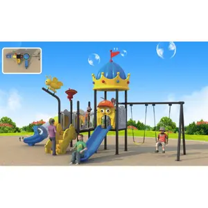 子供のためにカスタマイズされた人気の遊園地幼稚園プラスチック屋外スライド城の形のスライドとスイングセット