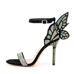 Sandalias de tacón alto con diamantes brillantes de mariposa para mujer, zapatos de aguja de banda única, talla grande 45 - Product Image 1