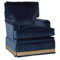 Fauteuil individuel en velours bleu foncé de style nord-européen et américain avec bordure jupe, mobilier de salon