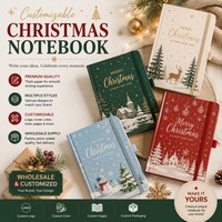 Carnet de Noël personnalisé avec bande élastique, couverture imprimée en couleur, logo personnalisé et pages intérieures, plusieurs styles de design