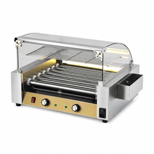 Grill à hot-dogs électrique commercial 110V 220V avec protection anti-éclaboussures en verre pour saucisses, hot-dogs, supérette, snack-bar - Product Image 1