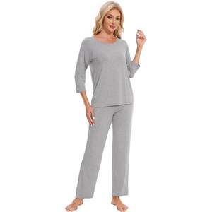 ชุดนอนผู้หญิงขายส่ง แขน 3/4 คอกลม เนื้อผ้านุ่มสบาย มีกระเป๋า ไซส์ S-XXL - Product Image 1