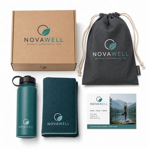 Set de Regalo Ecológico Personalizado con Logotipo para el Bienestar de los Empleados, con Botella Deportiva, Toalla de Yoga, Bolsa Reciclada y Tarjeta - Product Image 1