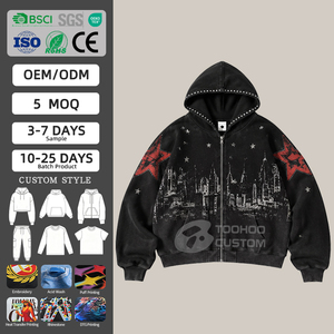 TOOHOO Custom Hoodies 100% Cotton 400GSM Heavyweight Zipper Boxy Fit Hoodie Vintage Acid Wash Hoodie Distressed Oversized Jumper - Product Image 1