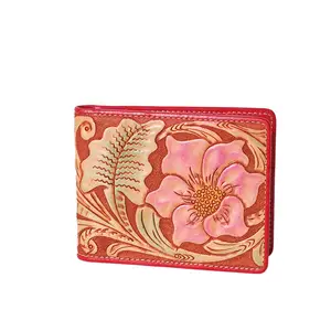 Fashion design custom embossing women flower wallets ladies bifold small purses
