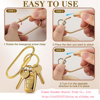 Porte-clés en laiton doré 30x60mm avec clips de verrouillage sécurisés à vis, fermoir antivol, ovale, breloque de sac, support de clés
