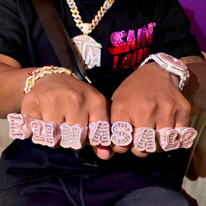 Customized Men's Letter Hip Hop <b>Rings</b> VVS Baguette Moissanite <b>Ring</b> 18K Gold Plated <b>925</b> Sterling <b>Silver</b> Cuban Letter <b>Rings</b> - Product Image 1