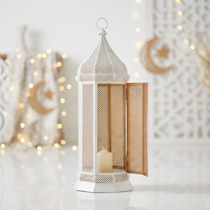 Farol de Metal Marroquí Blanco Alto de 2027 cm para Decoración del Hogar en Ramadán y Eid - Product Image 1