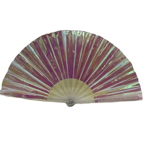 33Cm Iridescent Reflective <b>Fan</b> Neon Plastic Rib PVC <b>Large</b> Hand <b>Fan</b> for Rave Party - Product Image 2
