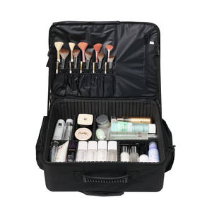 Guangdong Qihui Roller <b>Makeup</b> <b>Bag</b> Large Capacity Divided Compartmental <b>Professional</b> Artist Storage Case Black Trolley - Product Image 2