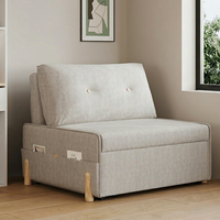 Canapé-lit minimaliste TCX en tissu, une place, dossier capitonné, sans accoudoirs, pieds en bois, meuble de salon avec rangement et rembourrage en mousse