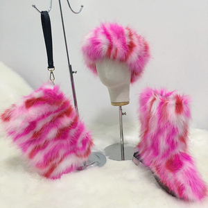 Wholesale high quality women fall winter red white fur set boots and purse headbands - Product Image 3
