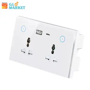 Glomarket Tuya Smart Home Dubbele Stopcontact Met Wifi Smart Airconditioner Touch Muur Universeel Stopcontact Met Usb Type C