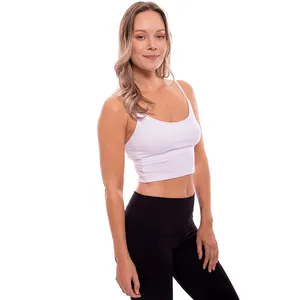 Relaxed Fit Bamboo Cami Crop Top Features A Built-in Shelf Bra Ideal For Wearing During Low-impact Activities Round Neck