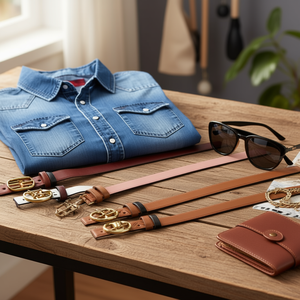 Cintura Reversibile in Vera Pelle 2,3 Cm con Fibbia Doppia C, Cintura Casual alla Moda per Uomo e Donna - Product Image 3