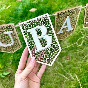 Eid Mubarak bandiera in legno ghirlanda luna <span class=keywords><strong>stella</strong></span> ornamenti islamici musulmani per la casa decorazione Ramadan Festival forniture per feste - Product Image 5