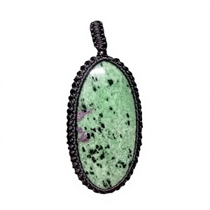 Best Selli Ruby Zoisite Gold Plated Macrame Pendant <b>Necklace</b> Bezel Setting Handmade Ethnic Jewelry for Women Adjustable Cord Gif - Product Image 1