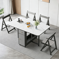 Petite table à manger moderne multifonctionnelle en bois et pierre frittée, design télescopique pliable et extensible, rangement pratique