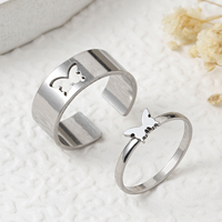 Bagues de couple en acier inoxydable plaqué or imperméable, creuses, en forme de papillon, d'étoile et de cœur, pour femmes et hommes, bijoux de fiançailles et de mariage