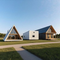 Villa modulaire en bois à ossature en A, maison conteneur économique, structure en acier, design moderne, installation rapide pour usage résidentiel, hôtelier, bureautique ou en appartement.