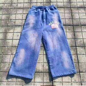 OEM Custom Logo High Quality <b>Men</b> Black Patch Applique Embroidery Acid Wash Sweat Pants Flared Sweatpants Man - Product Image 4