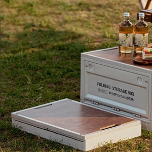 Dung lượng lớn có thể gập lại PP hộp lưu trữ với nắp gỗ bin di động cho cắm trại ngoài trời nhà bếp du lịch xe thân cây lưu trữ thực phẩm - Product Image 2